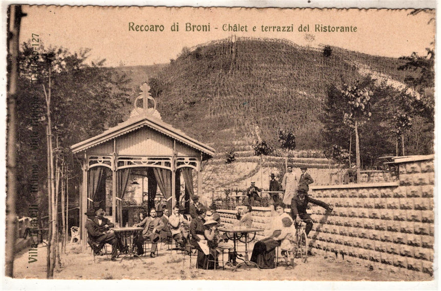 Cartolina antica Recoaro di Broni Chalet e terrazzi del ristorante Pavia