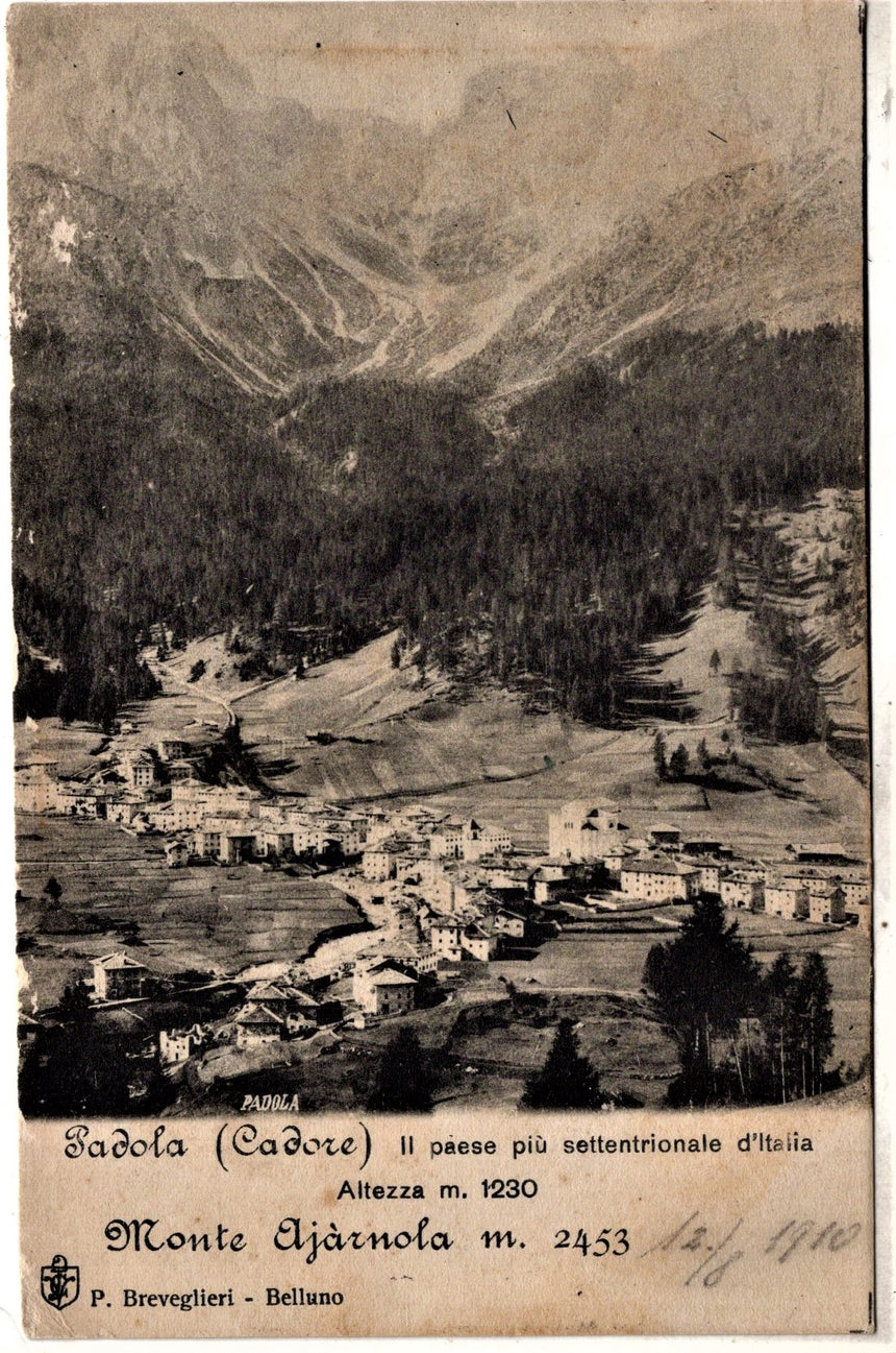 Cartolina antica Padola Cadore panorama
