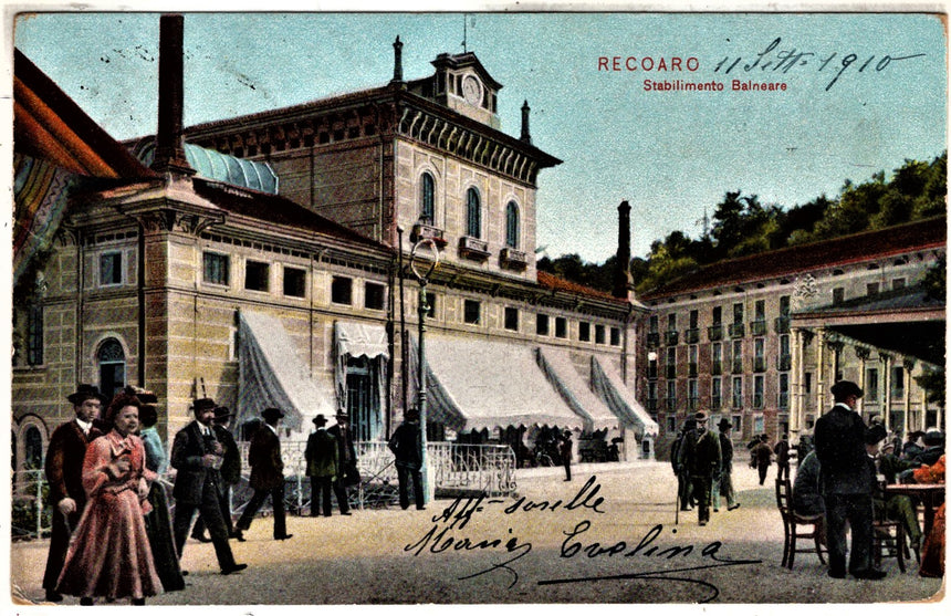 Cartolina antica Recoaro stabilimento balneare Vicenza