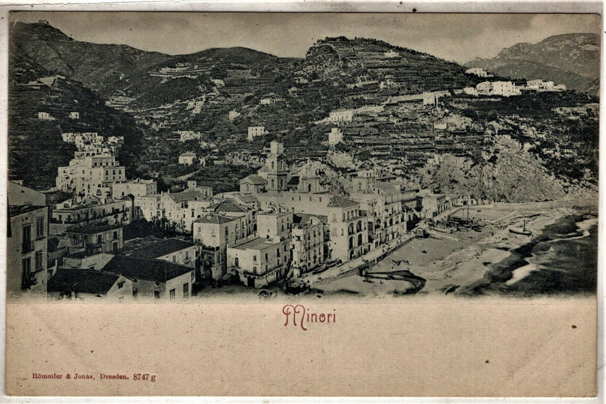 Cartolina antica Minoro panorama nel 1900 salerno