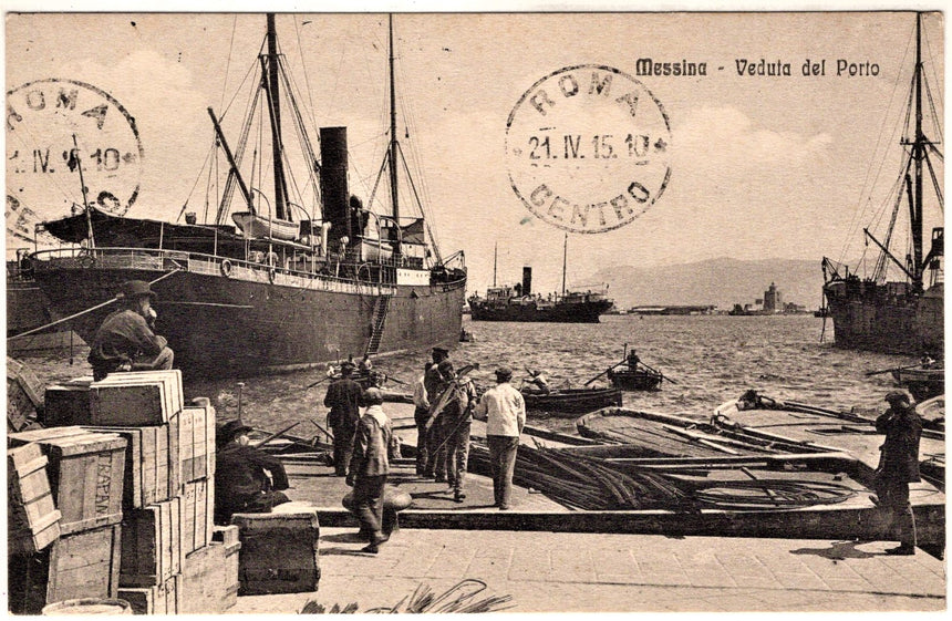 Cartolina antica Messina veduta del porto