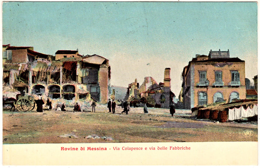 Cartolina antica Messina rovine via Colapesce e via delle fabbriche