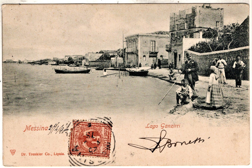 Cartolina antica Messina lago Ganzirri