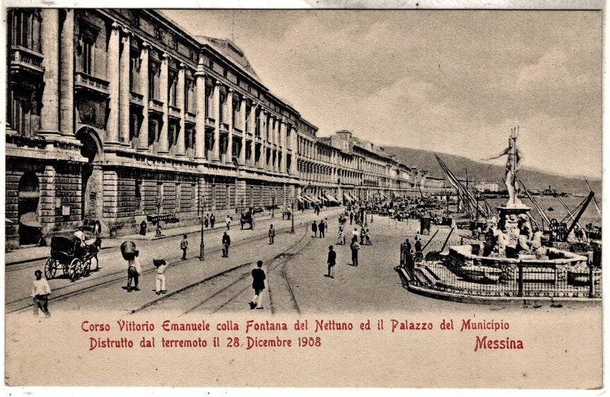 Cartolina antica Messina corso V.Emanuele fontana del Nettuno