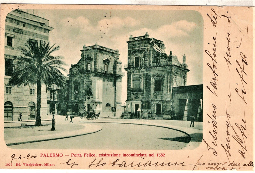 Cartolina antica Palermo porta Felice