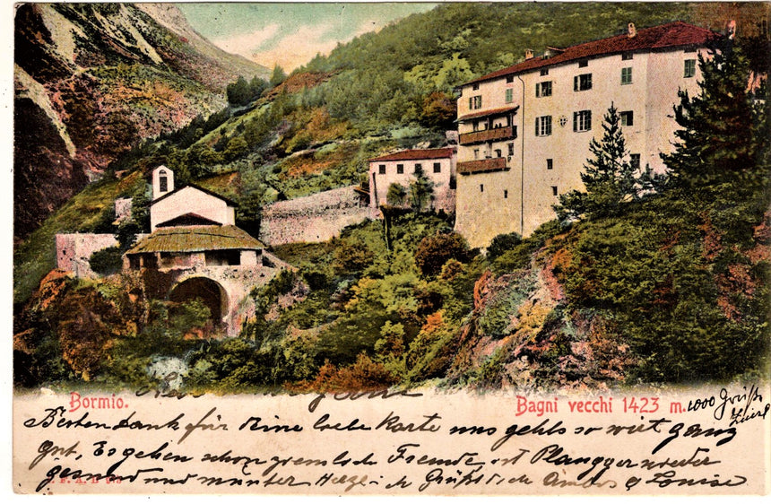 Cartolina antica Bormio bagni vecchi Sondrio