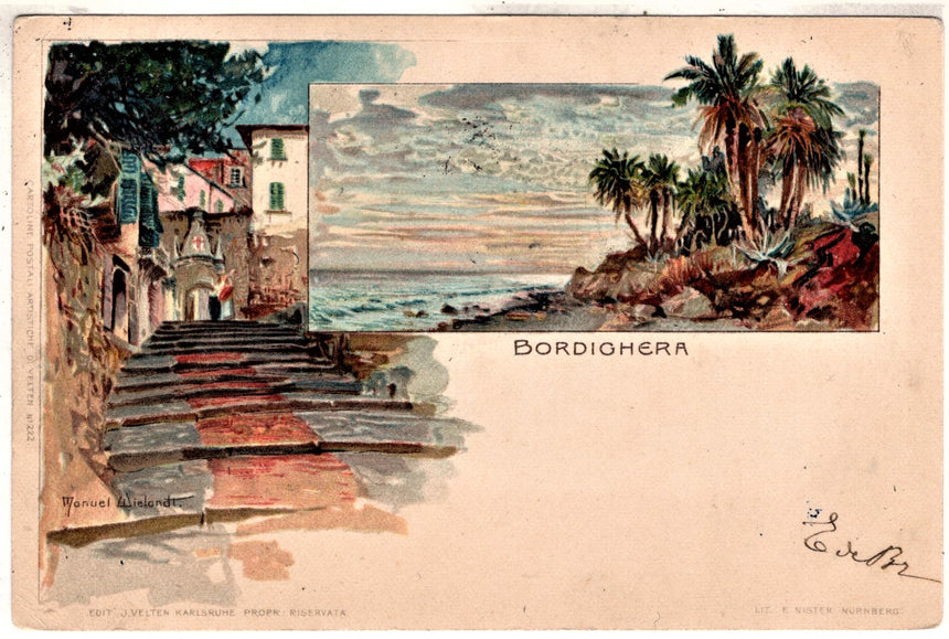 Cartolina antica Bordighera dis. Wielandt