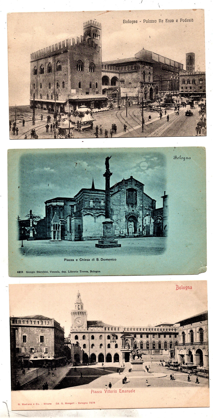 Cartolina antica Bologna Piazza V.Emanuele e palazzo del podesta