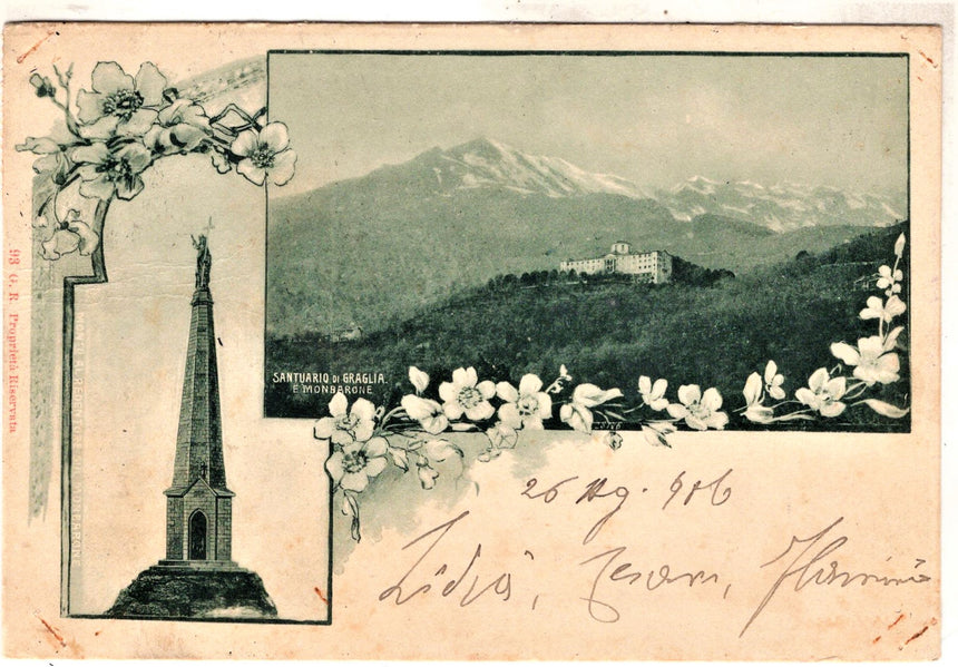 Cartolina antica Biella Santuario di Graglia e Monbarone