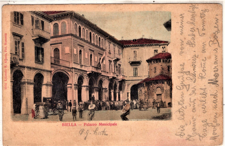 Cartolina antica Biella palazzo del Municipio