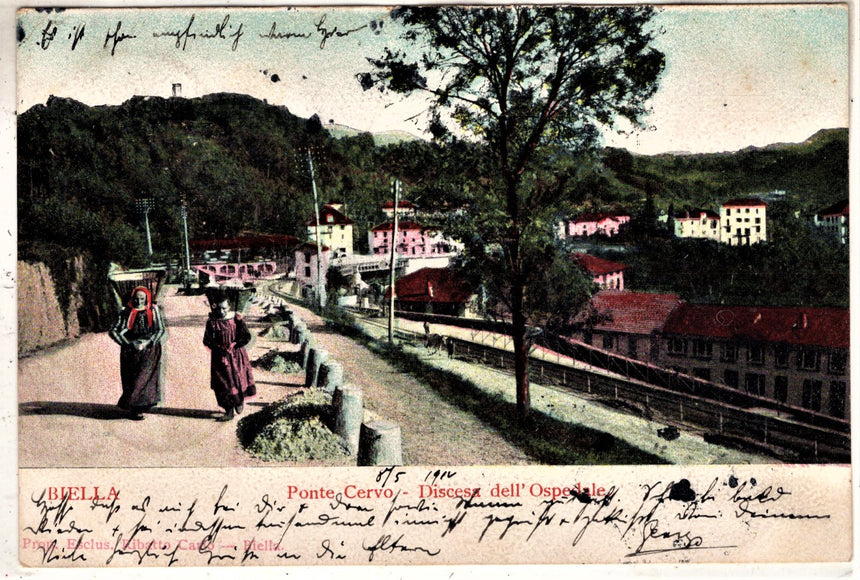 Cartolina antica Biella ponte Cervo discesa dell Ospedale