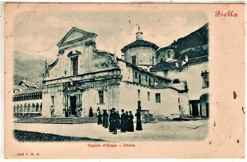 Cartolina antica Biella Ospizio d oropa la chiesa