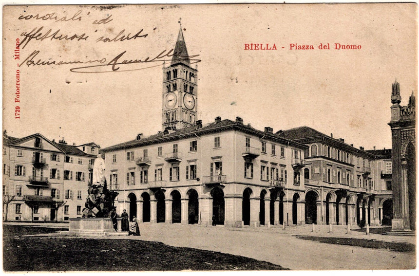 Cartolina antica Biella piazza Duomo