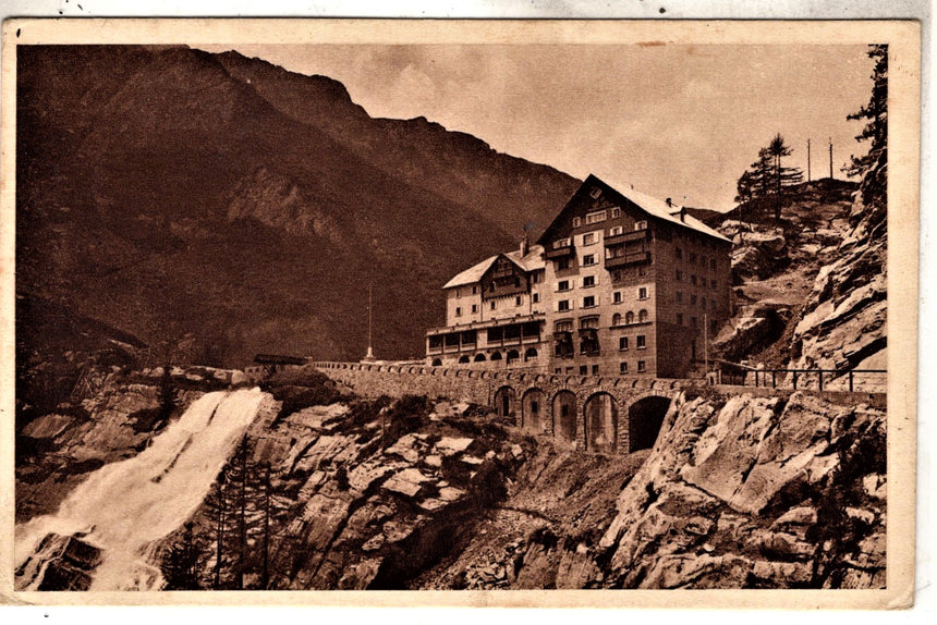 Cartolina antica Val Formazza Albergo cascata del Toce
