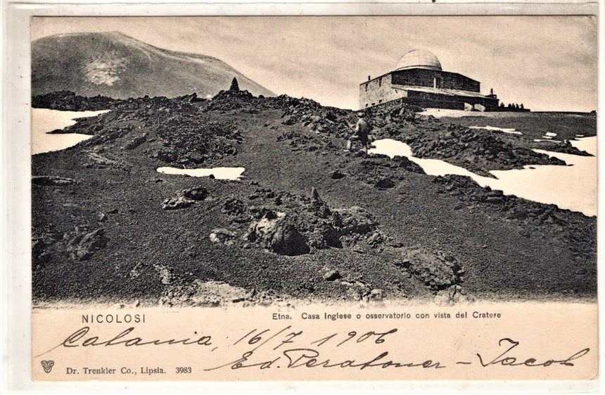 Cartolina antica Catania Nicolosi casa inglese e osservatorio