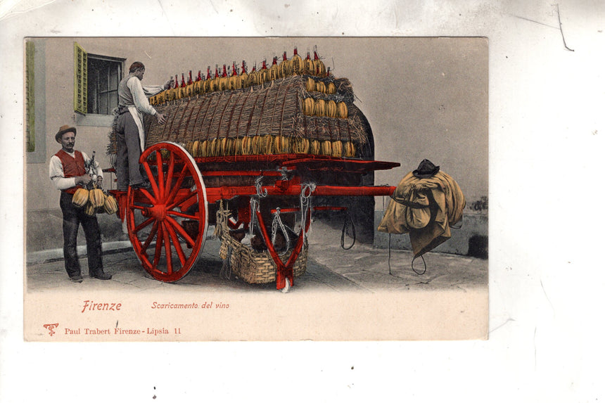 Cartolina antica Firenze scaricamento del vino