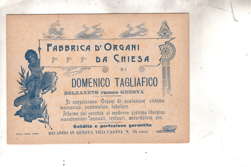 Cartolina antica Bolzanetto Fabbrica Organi da Chiesa di D. Tagliafico