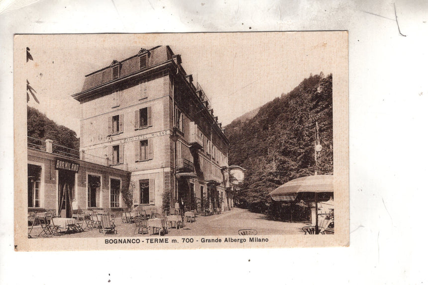 Cartolina antica Bognanco Terme Grande albergo e bar Milano