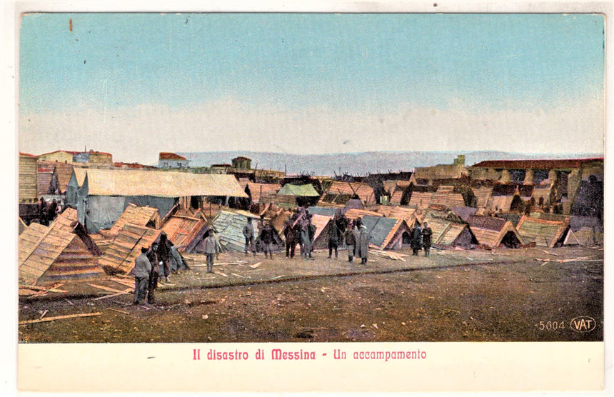Cartolina antica Messina il disastro un Accampamento