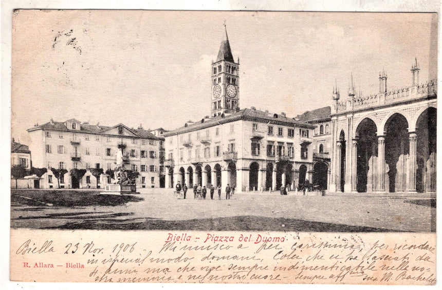 Cartolina antica Biella Piazza del Duomo