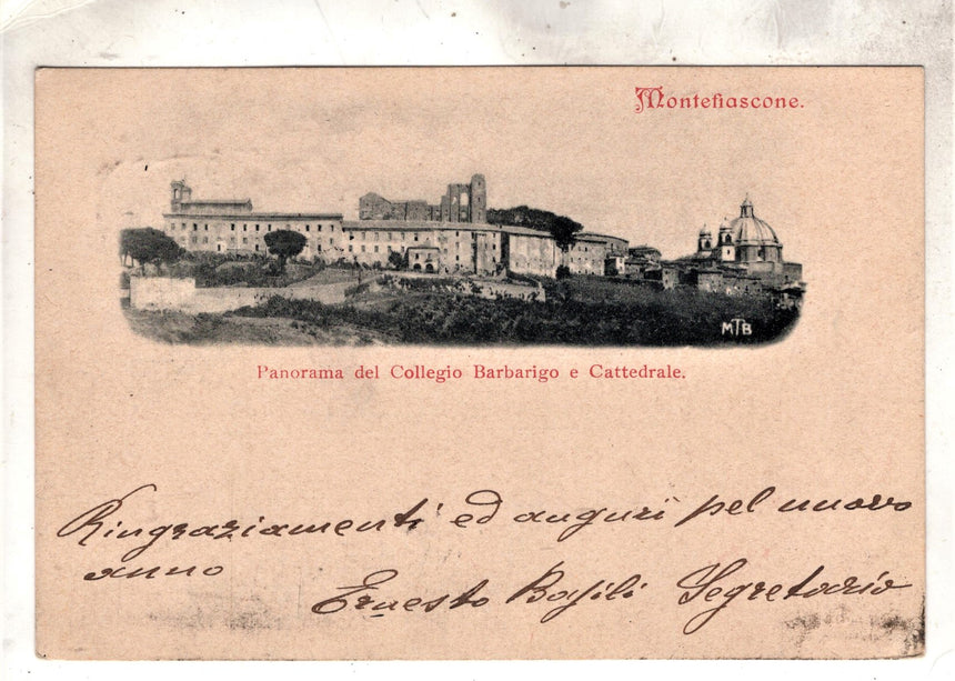 Cartolina antica Montefiascone Panorama del collegio Barbarigo e Cattedrale