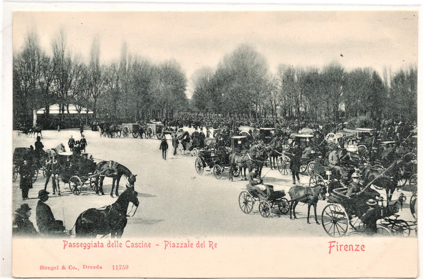 Cartolina antica Firenze passeggiata alle Cascine piazzale del Re