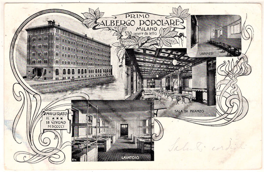 Cartolina antica Milano Primo albergo Popolare pubblicità