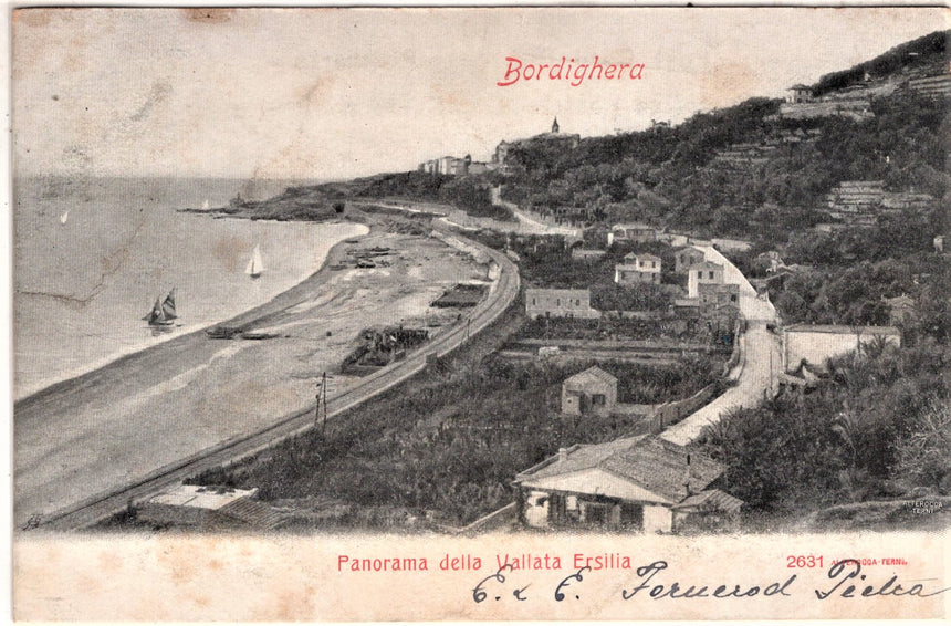 Cartolina antica Bordighera panorama dalla vallata Ersilia