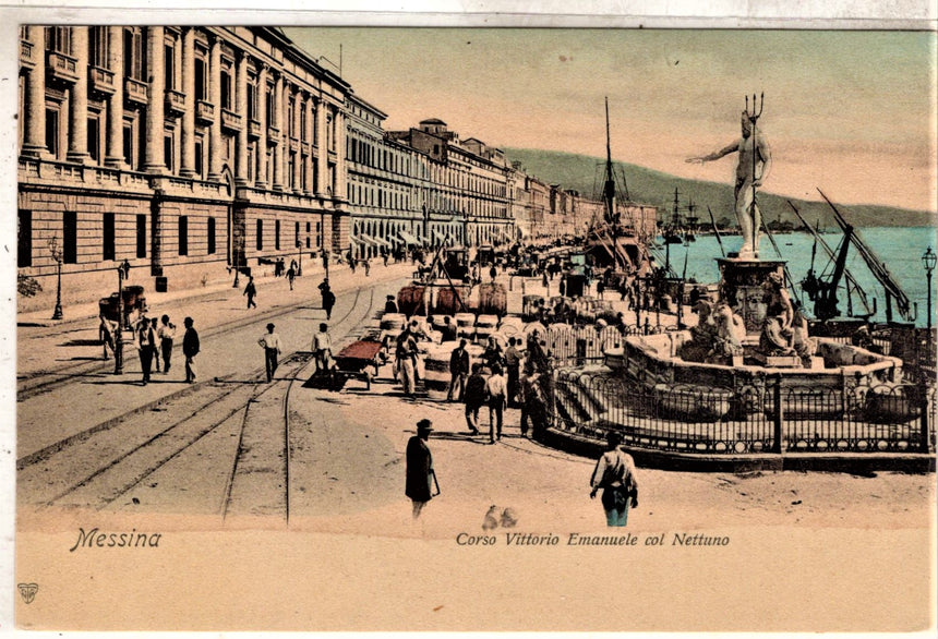 Cartolina antica Messina corso V.Emanuele col Nettuno