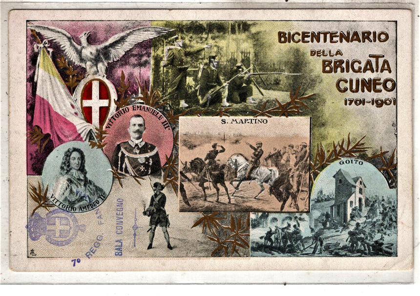 Cartolina antica Cuneo Bicentenario della Brigata Cuneo