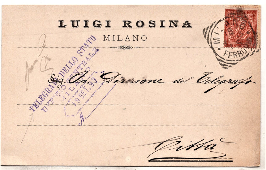 Cartolina antica Milano Cartolina pubblicitaria notifica stabilimento L.Rosina