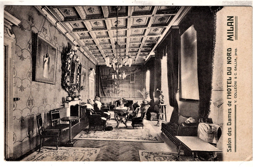 Cartolina antica Milano Hotel Du Nord Salone della dame