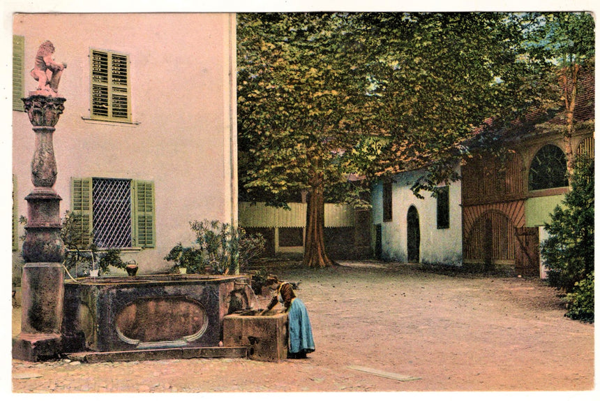 Cartolina antica Como lavandaia alla fontana