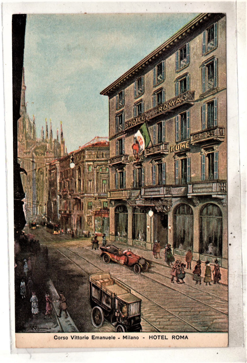 Cartolina antica Milano Hotel Roma Corso Vittorio Emanuele