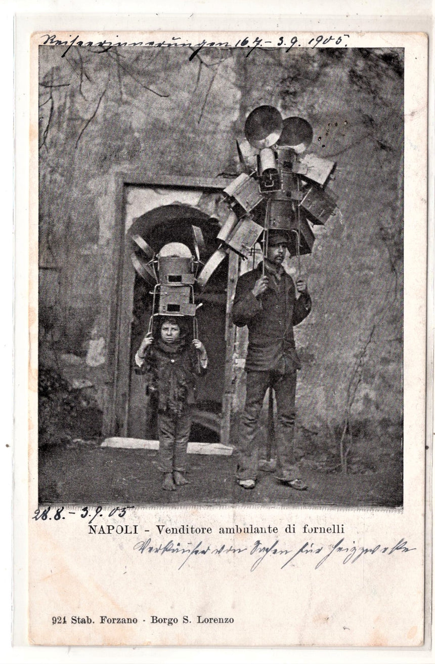 Cartolina antica Napoli venditori ambulanti di fornelli