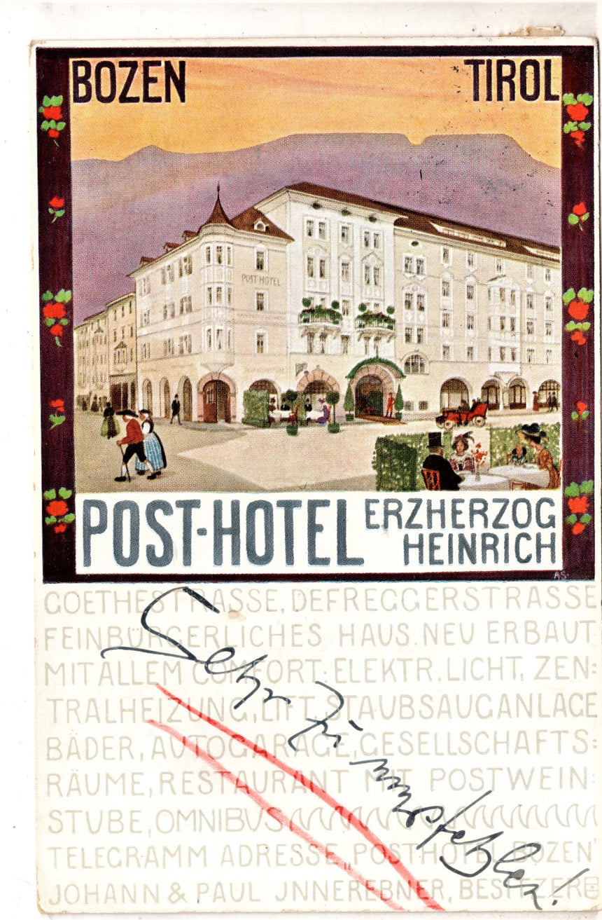 Cartolina antica Bolzano Hotel Post