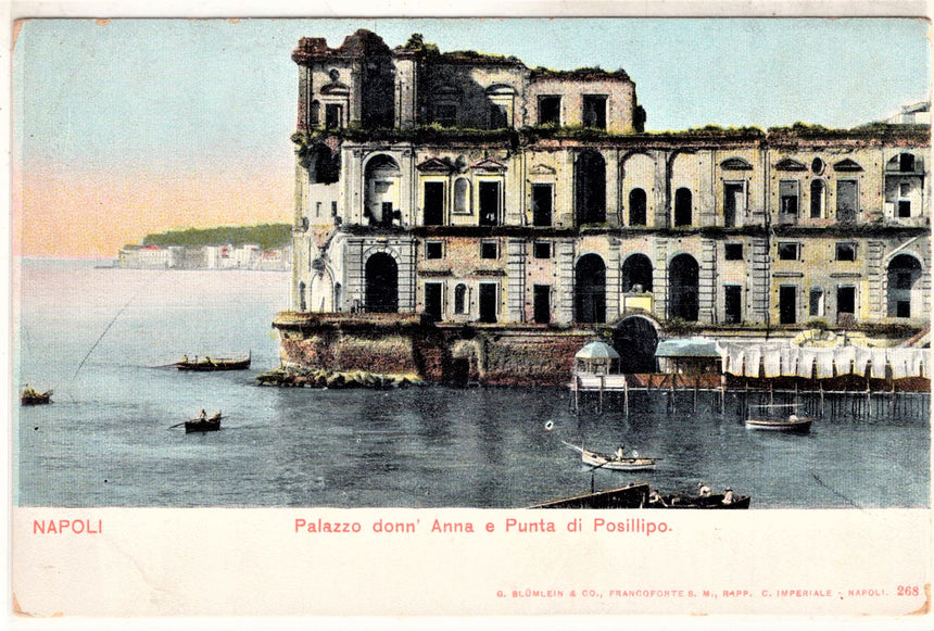 Cartolina antica Napoli palazzo donn Annae punta di Posillipo