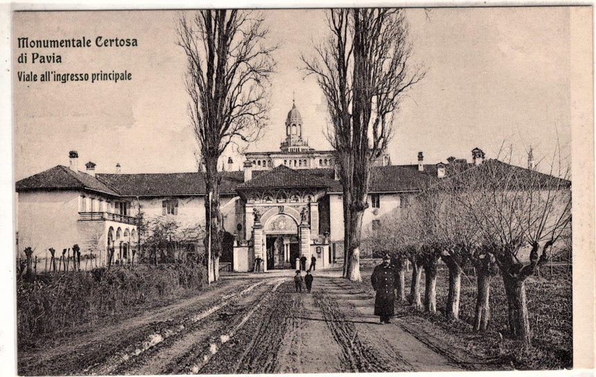 Cartolina antica Pavia monumento Certosa ingresso principale