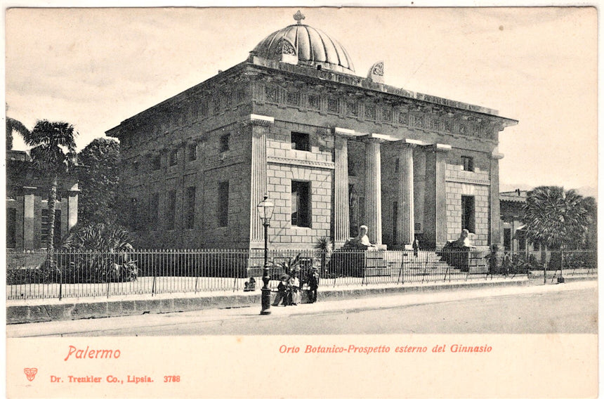 Cartolina antica Palermo Orto Botanico esterno del Ginnasio