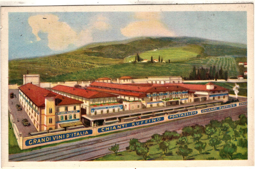 Cartolina antica Pontassieve veduta stabilimento vini Chianti Ruffino Firenze