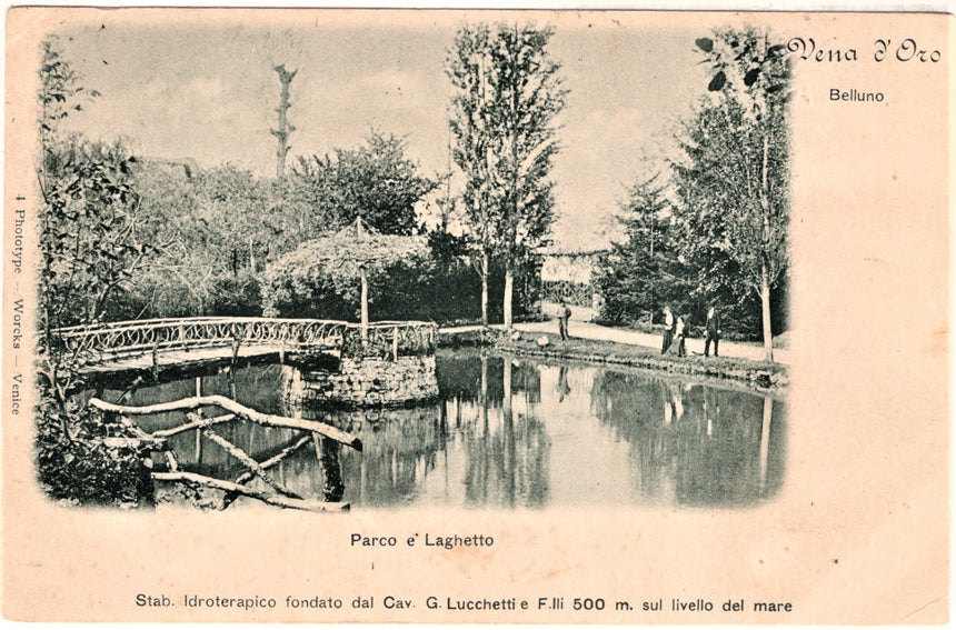 Cartolina antica Belluno parco laghetto Vena d Oro Cav.G.Lucchetti