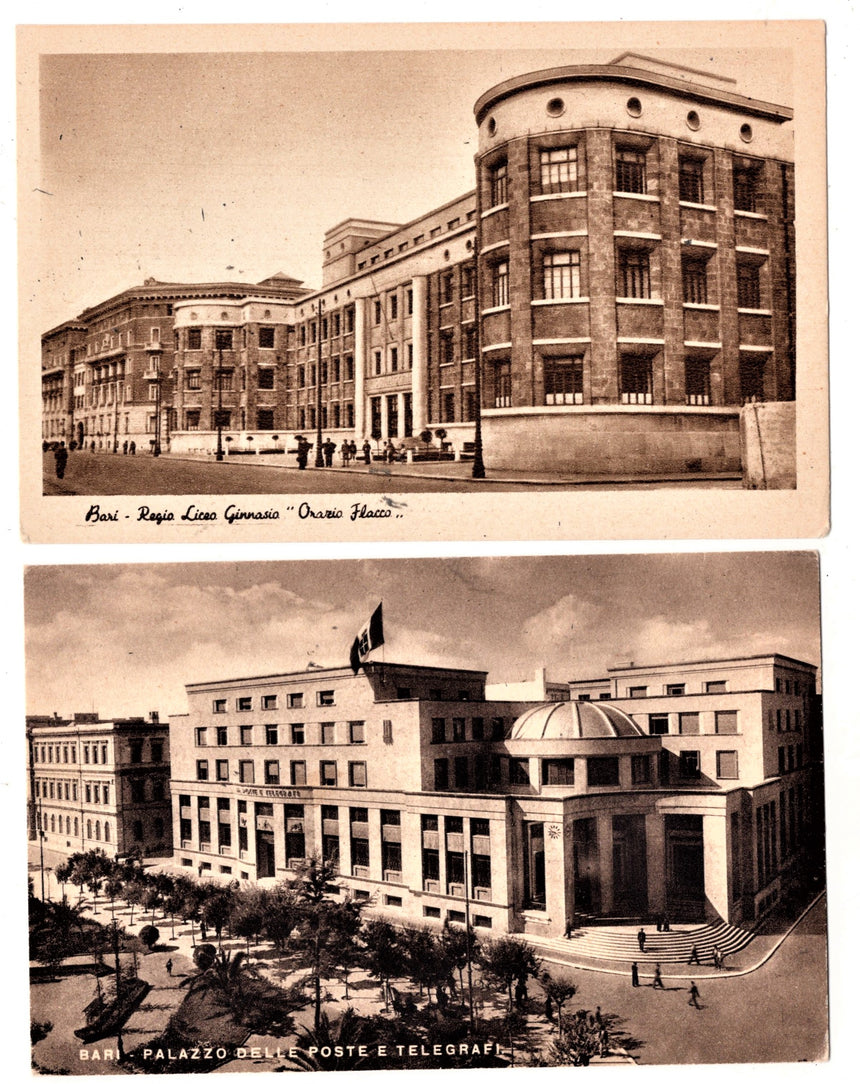 Cartolina antica Bari Reggio Liceo Orazio Flacco e palazzo Poste