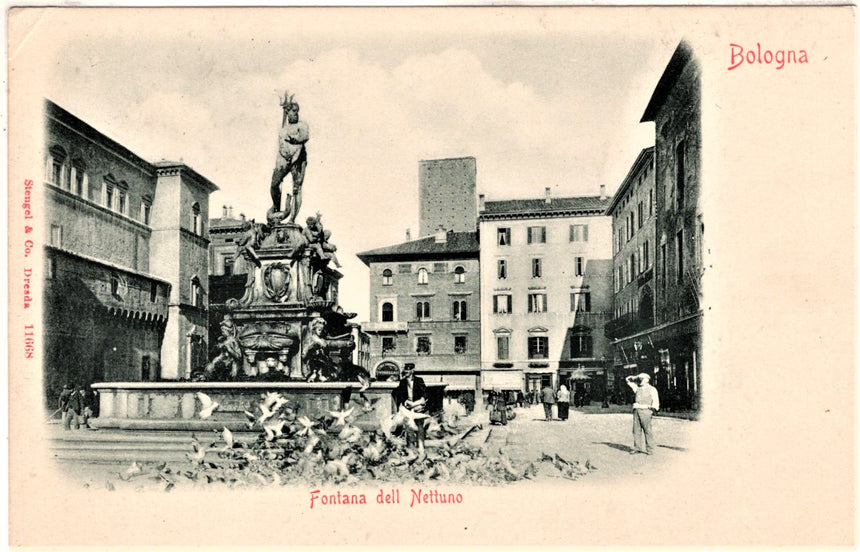 Cartolina antica Bologna fontana del Nettuno