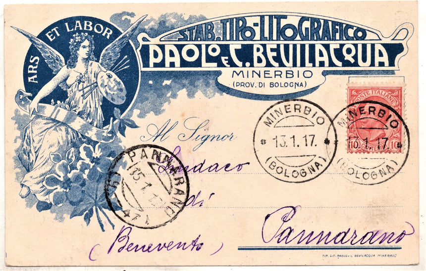 Cartolina antica Minerbio stabilimento litografico P.Bevilacqua Bologna