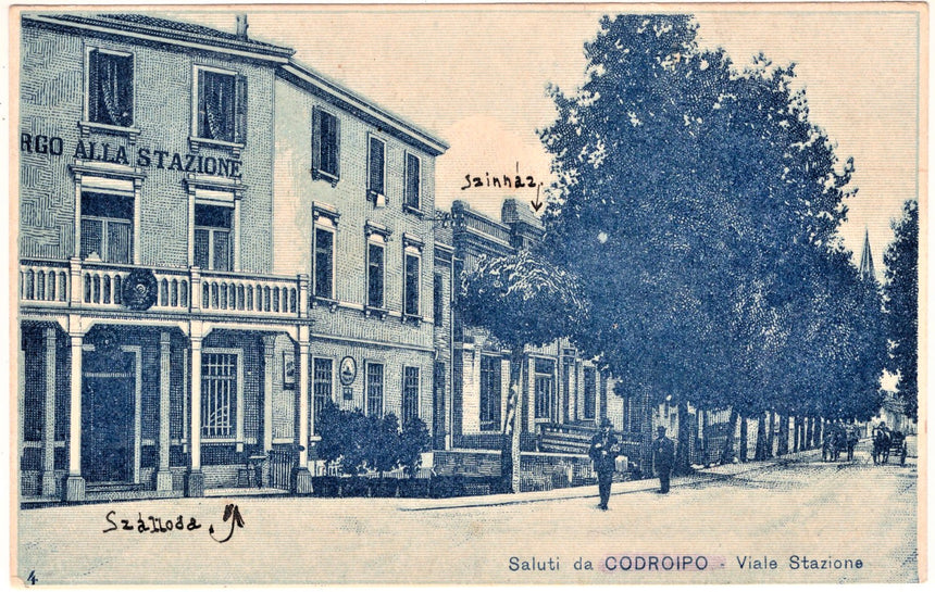 Cartolina antica Saluti da Codroipo Hotel in viale stazione posta militare