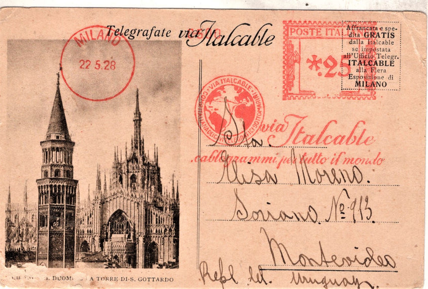 Cartolina antica Milano Telegrafate via Italcable
