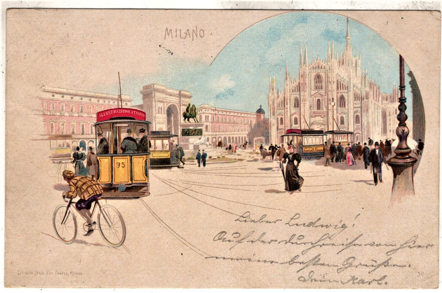 Cartolina antica Milano Piazza Duomo