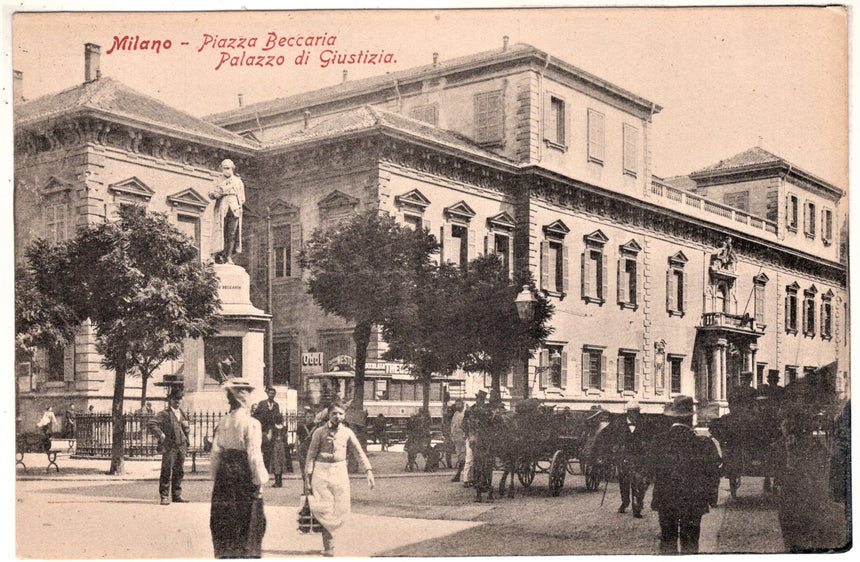 Cartolina antica Milano Piazza Beccaria palazzo di Giustizia