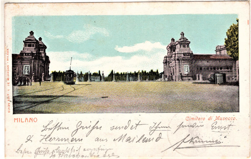 Cartolina antica Milano cimitero di Musocco