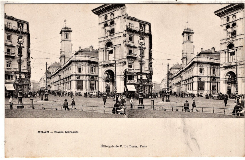 Cartolina antica Milano piazza Mercanti